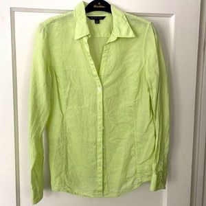 Womens Brooks Brothers lime green linen blouse